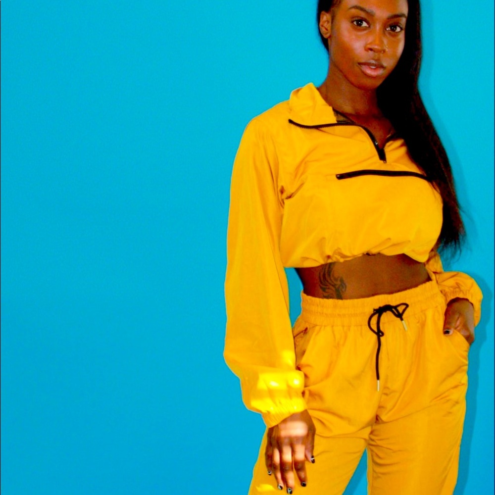 Mustard cropped windbreaker jacket